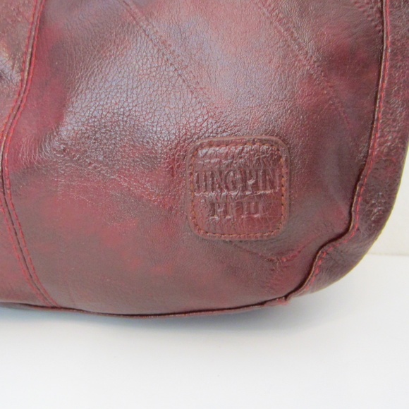 Jing Pin Piju Red Faux Leather Double Handle 3 Compartment Tote - Picture 5 of 12